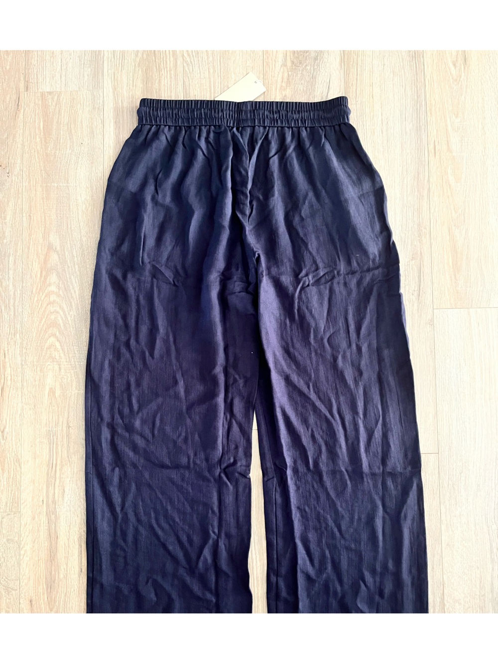 NWT Halara Women’s High Waisted Drawstring Wide Leg Linen Feel Pants Navy Large - Picture 6 of 6